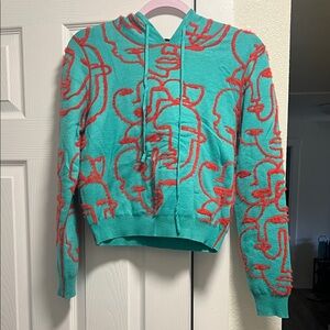 AKIRA Teal and Red Knit Hoodie AKIRA new